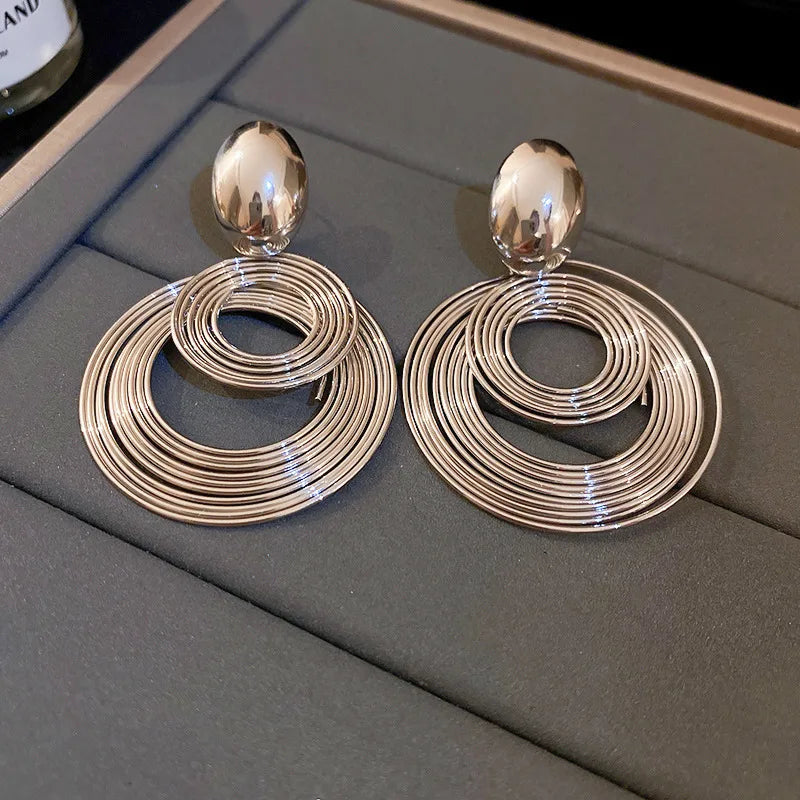 Circle Layered Gold Plated Drop Earring