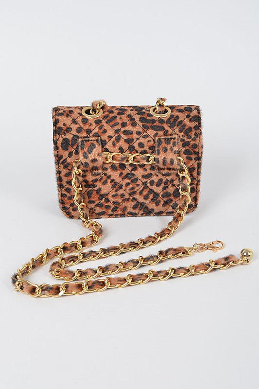 Faux Leo Skin Bag W/chain Belt