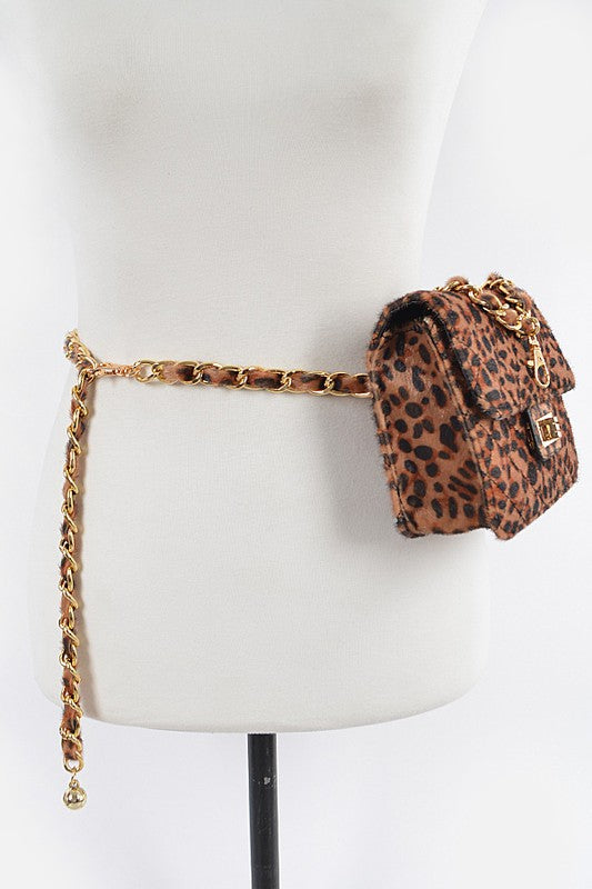 Faux Leo Skin Bag W/chain Belt