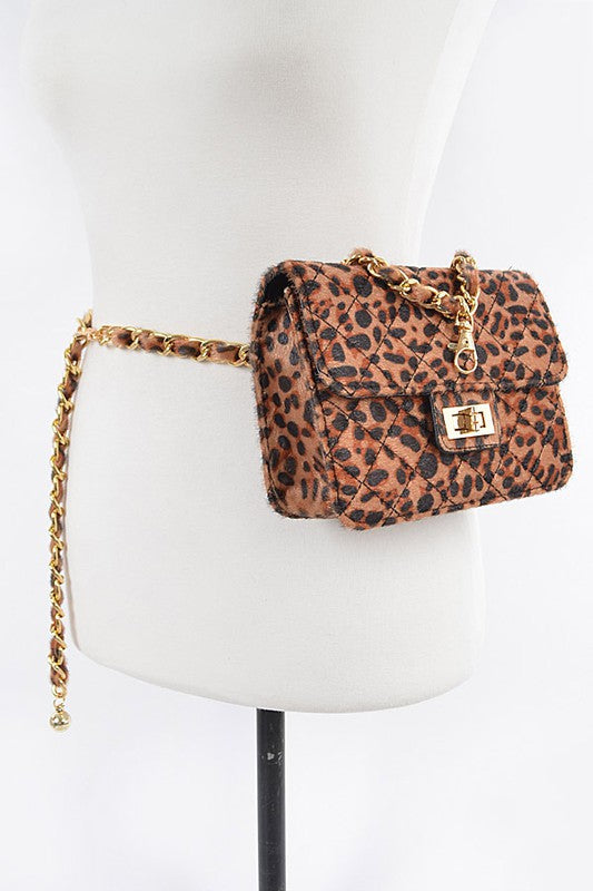 Faux Leo Skin Bag W/chain Belt