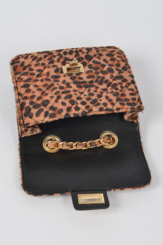 Faux Leo Skin Bag W/chain Belt