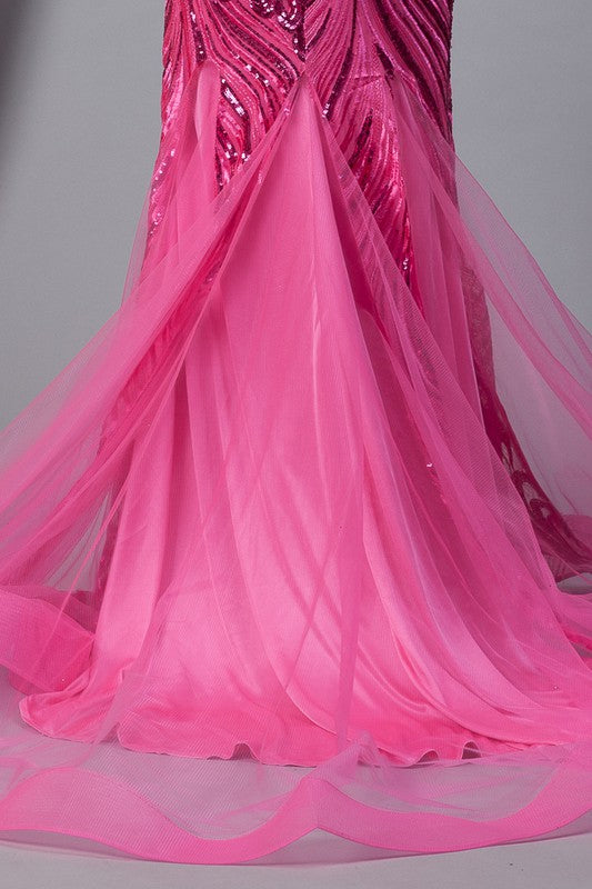 Sequin Embellished Mermaid Trumpet Prom Gown Hot Pink