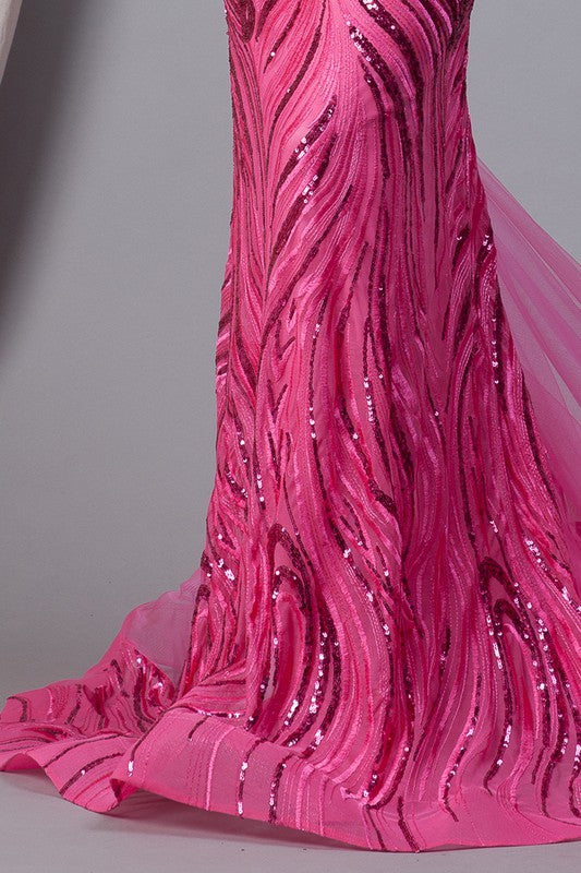 Sequin Embellished Mermaid Trumpet Prom Gown Hot Pink
