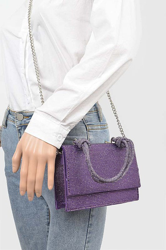 Hot Fix Rhinestone Flap Bag W/rhinestone Handle
