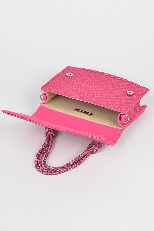 Hot Fix Rhinestone Flap Bag W/rhinestone Handle