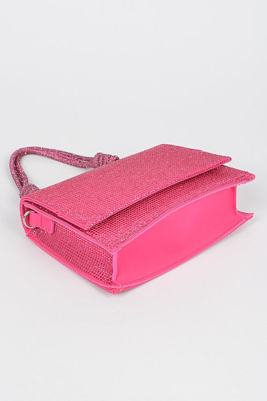 Hot Fix Rhinestone Flap Bag W/rhinestone Handle