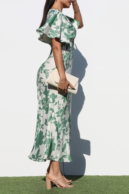 Women's Printed V-Neck Woven Midi Dress