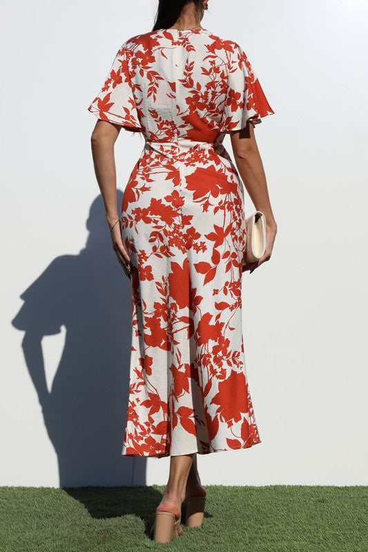 Women's Printed V-Neck Woven Midi Dress
