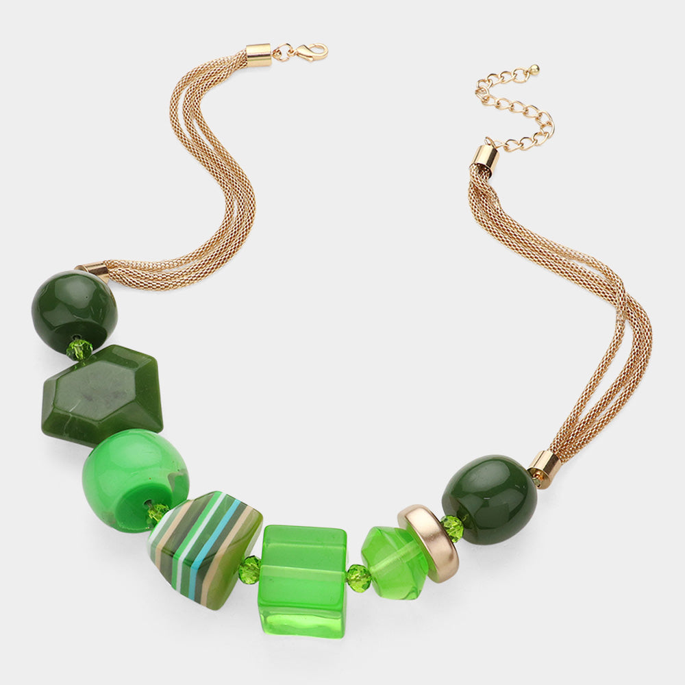 Chunky Ball Cube Abstract Beaded Necklace