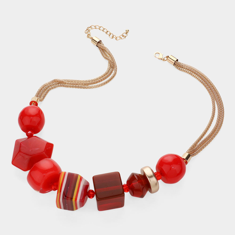 Chunky Ball Cube Abstract Beaded Necklace