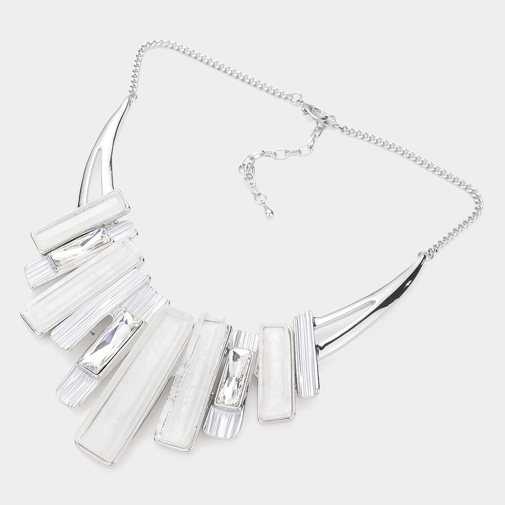 Rectangle Stone Pointed Colored Metal Necklace and Matching Earring