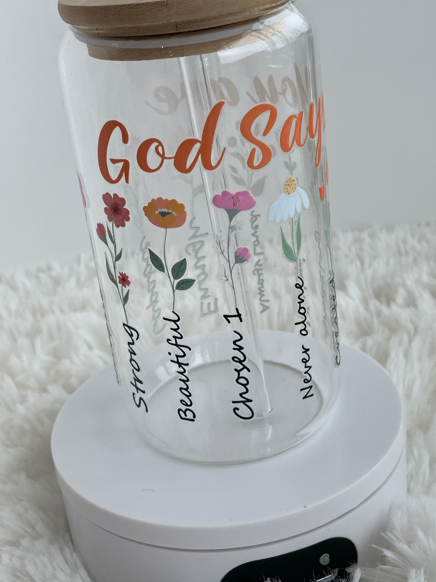 Customized 16oz Glass Cups with Bamboo Lids and Glass Straws