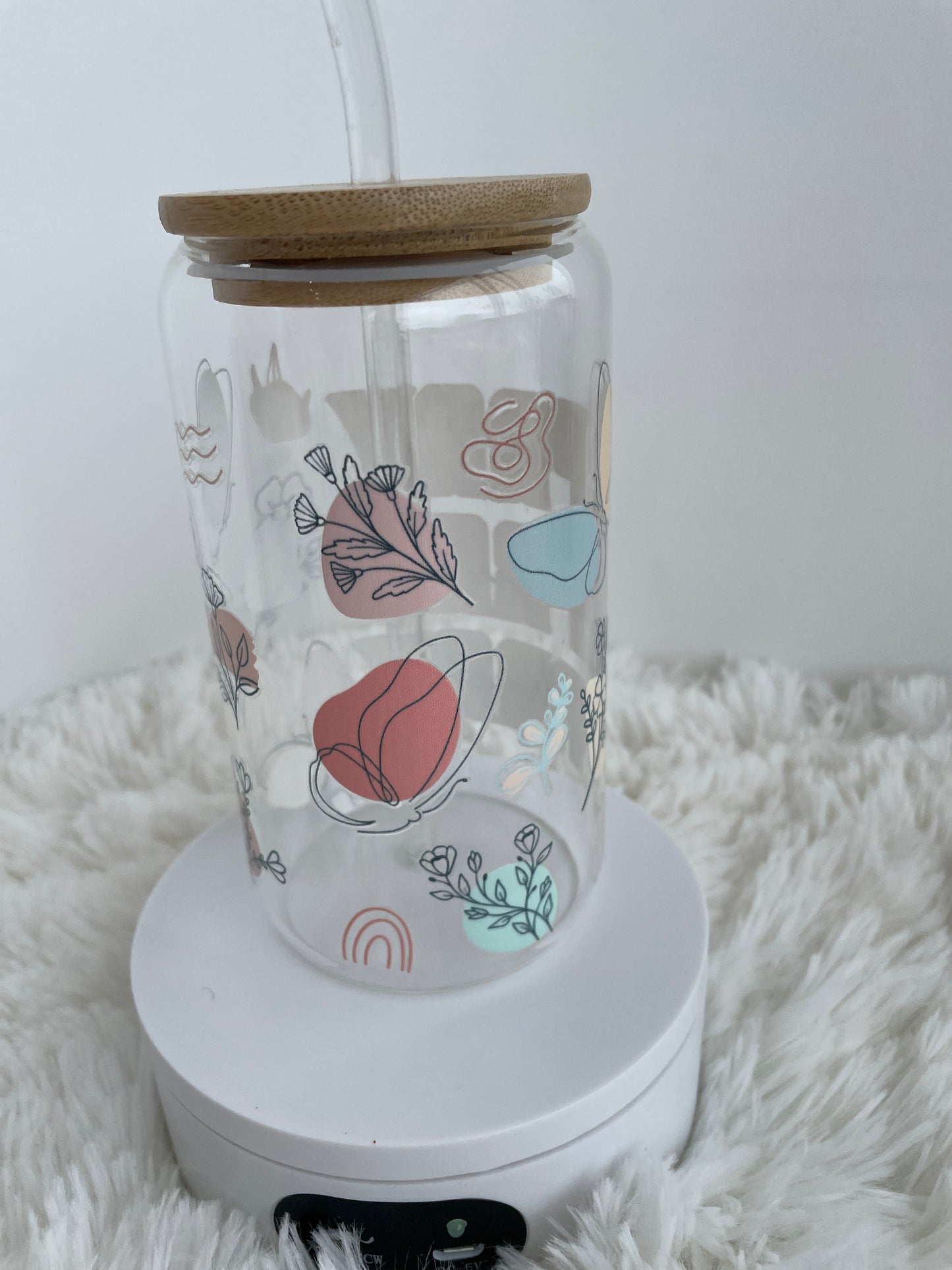 Customized 16oz Glass Cups with Bamboo Lids and Glass Straws