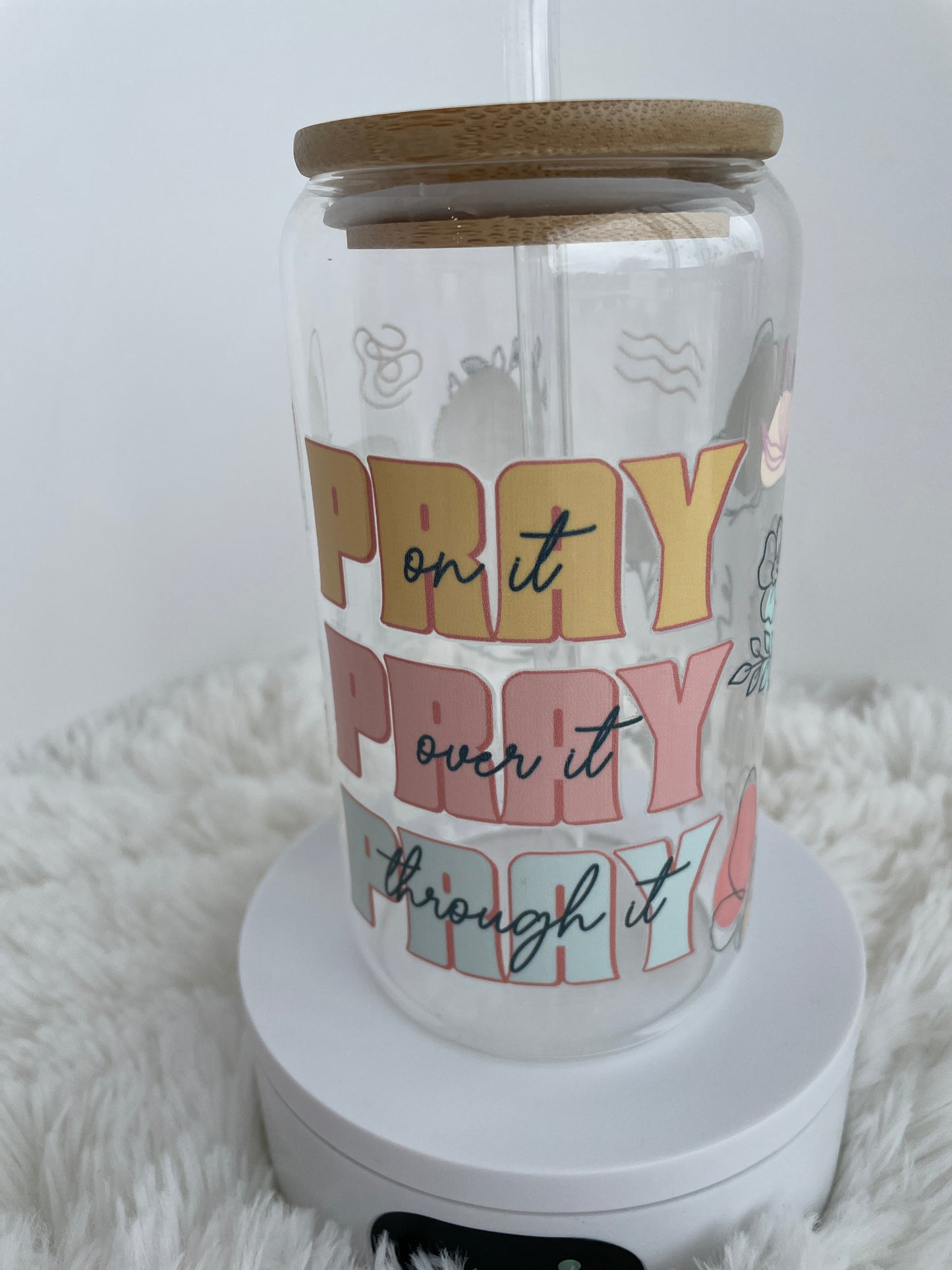 Customized 16oz Glass Cups with Bamboo Lids and Glass Straws