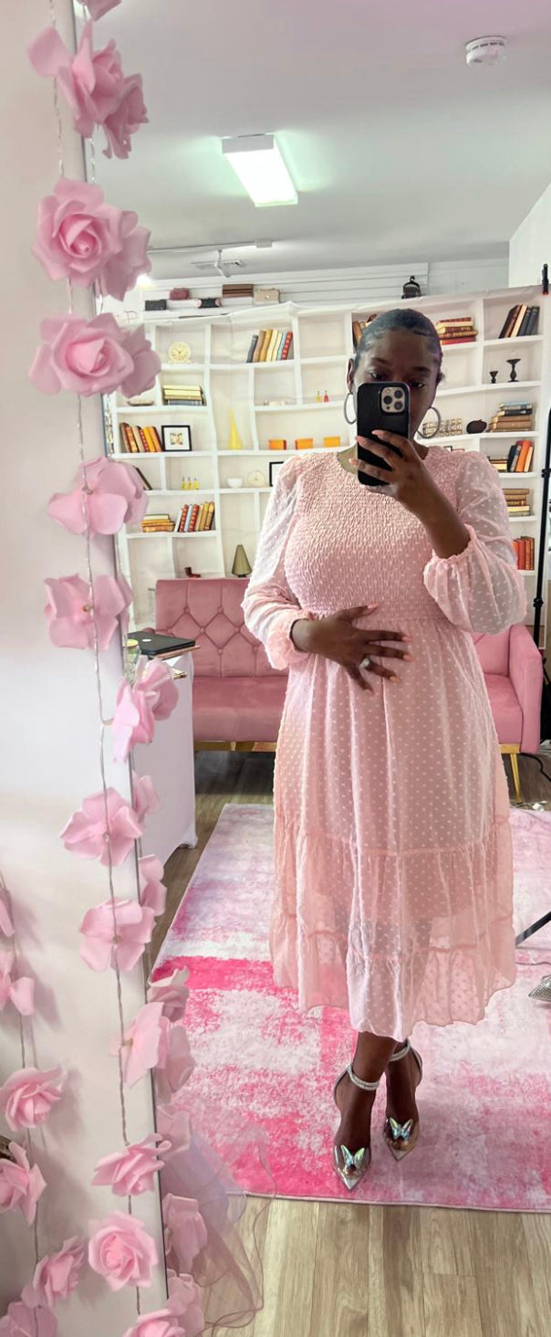 Swiss Dot Ruched Hem Ruffle Dress