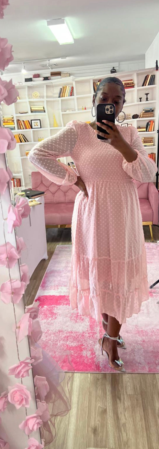 Swiss Dot Ruched Hem Ruffle Dress