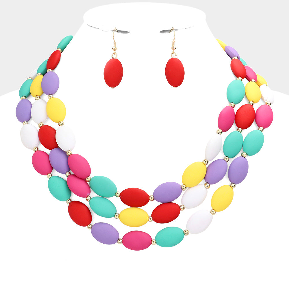 Oval Beaded Triple Layered Necklace Set