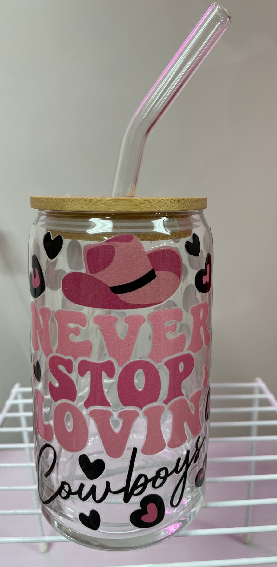 Customized 16oz Glass Cups with Bamboo Lids and Glass Straws