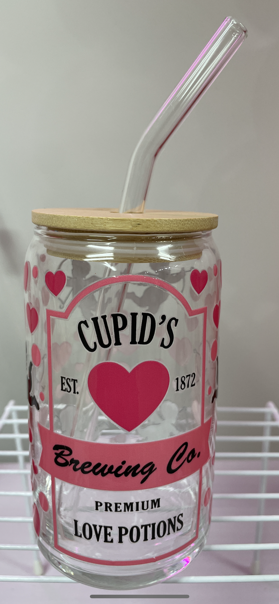 Customized 16oz Glass Cups with Bamboo Lids and Glass Straws