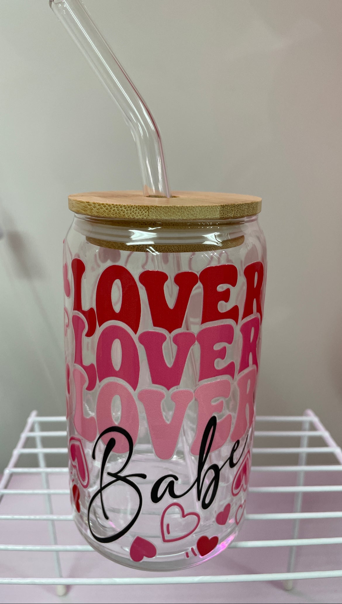 Customized 16oz Glass Cups with Bamboo Lids and Glass Straws