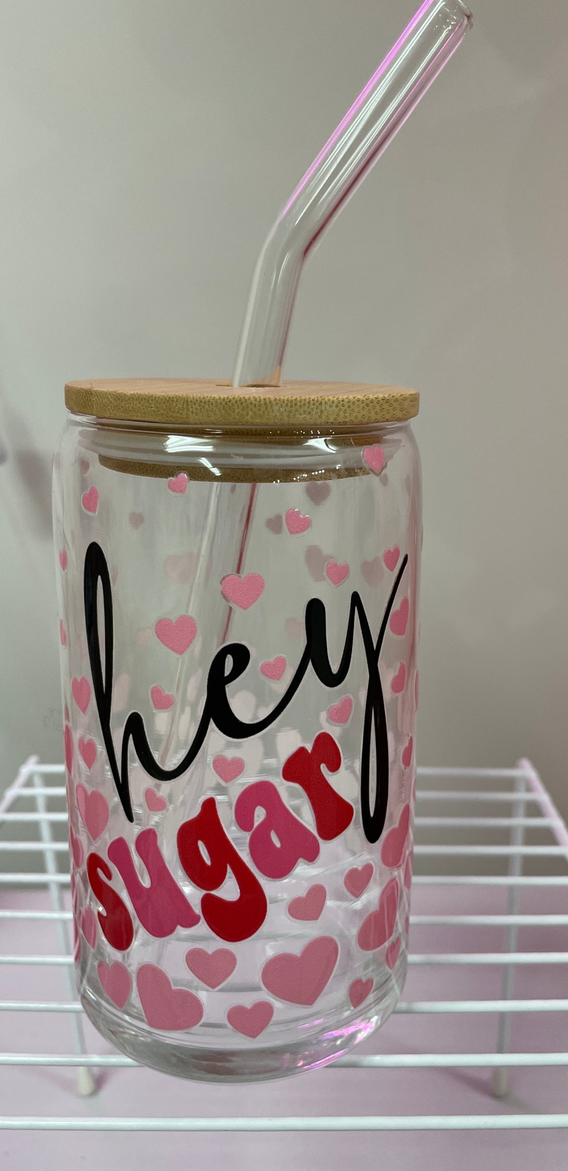 Customized 16oz Glass Cups with Bamboo Lids and Glass Straws