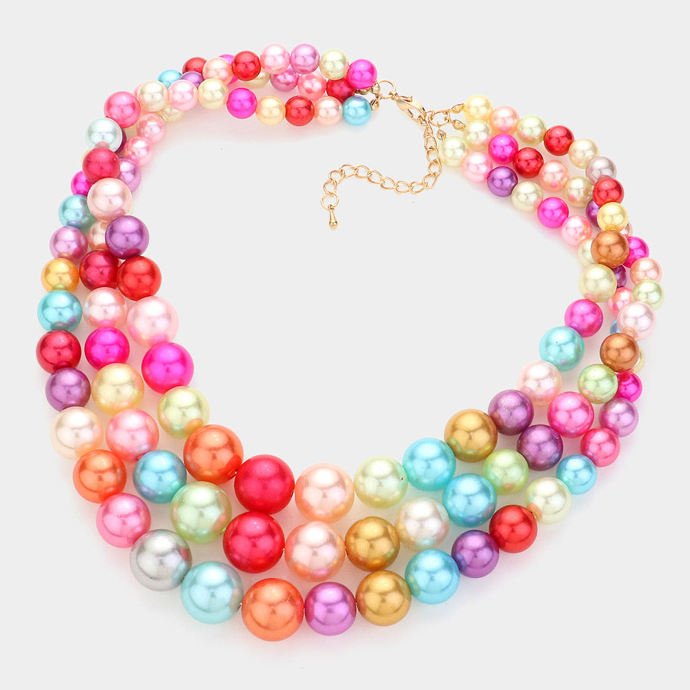 Pearl Layered Chunky Necklace with matching earrings
