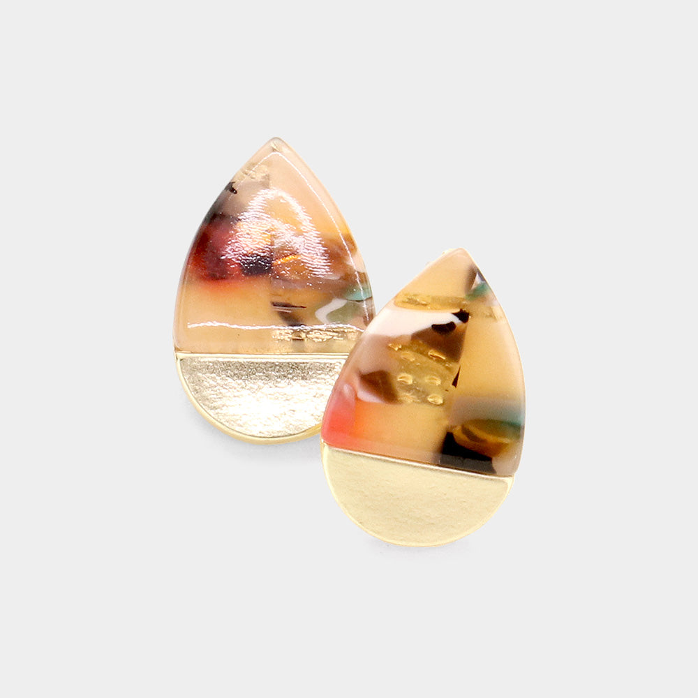 Celluloid Acetate Teardrop Stud Earrings