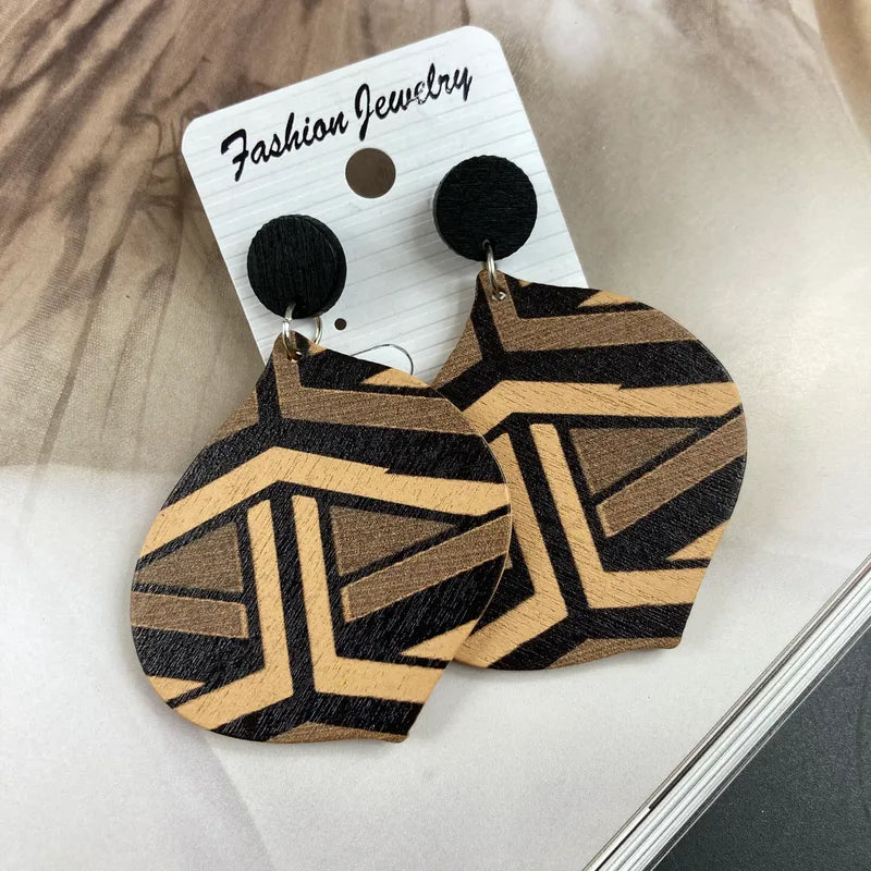 Casual Retro Vacation Geometric Waves Stoving Varnish Wood Earrings