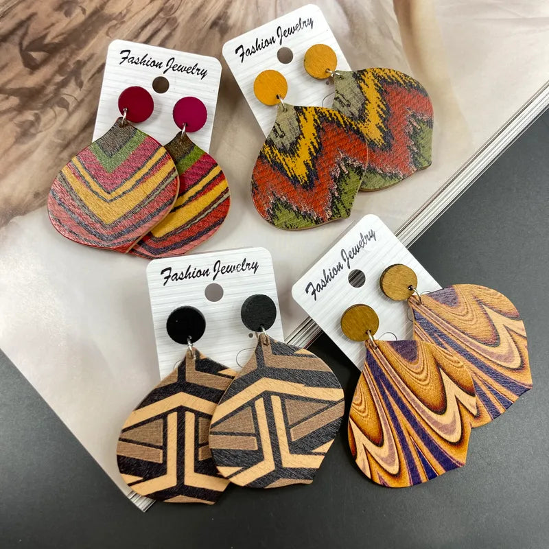 Casual Retro Vacation Geometric Waves Stoving Varnish Wood Earrings