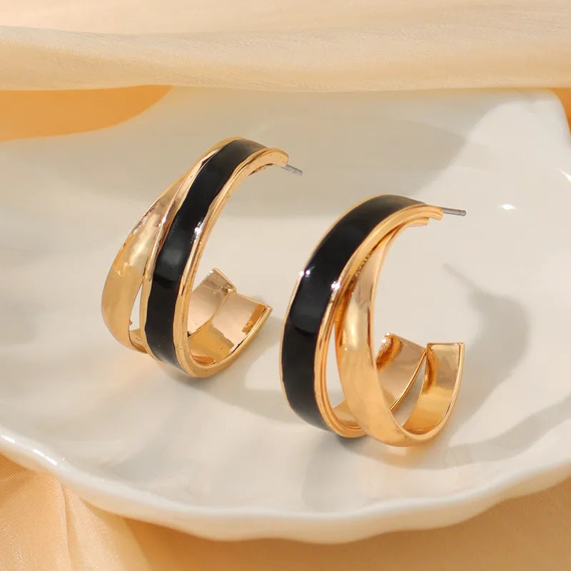 Elegant Lady Geometric Enamel Iron Earrings