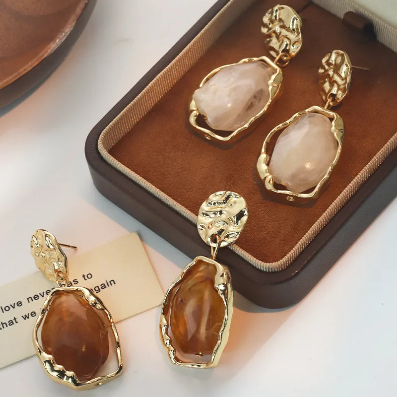 Elegant Streetwear Irregular Plating Alloy Resin Drop Earrings