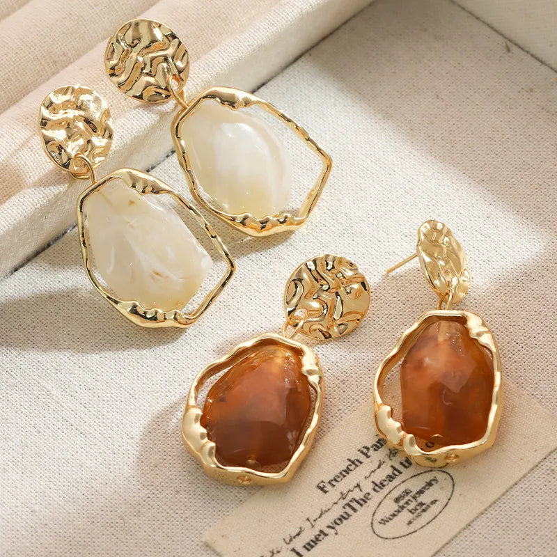 Elegant Streetwear Irregular Plating Alloy Resin Drop Earrings