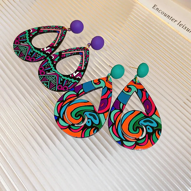 Geometric Painted Alloy Drop Earring