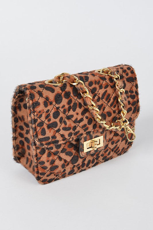 Faux Leo Skin Bag W/chain Belt