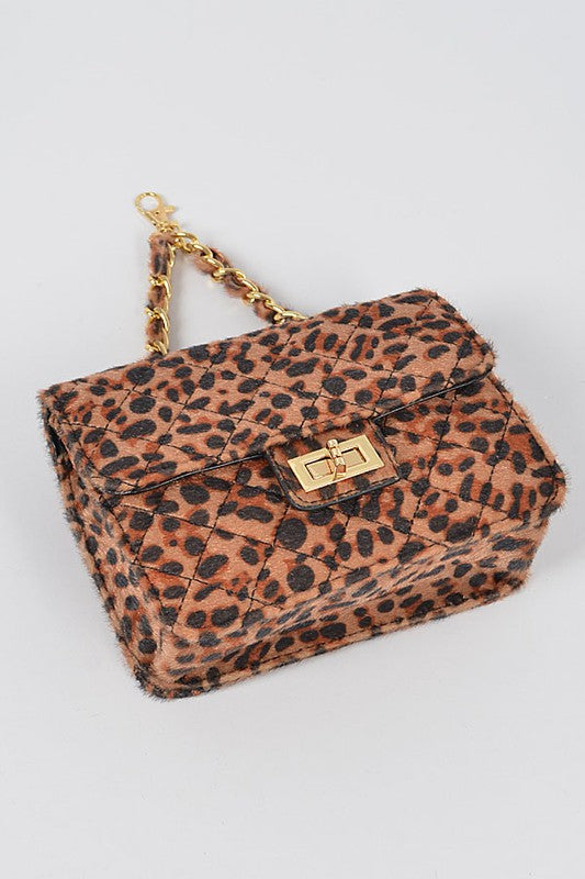 Faux Leo Skin Bag W/chain Belt