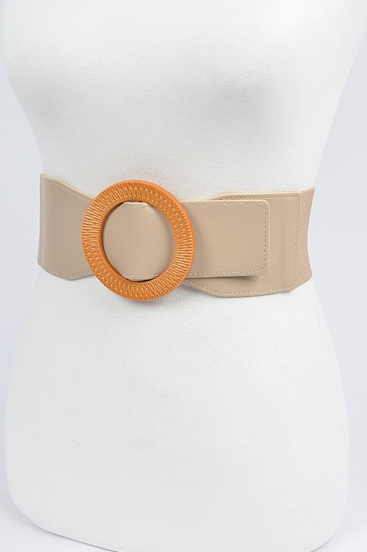 Oversized Round Buckle Elastic Belt