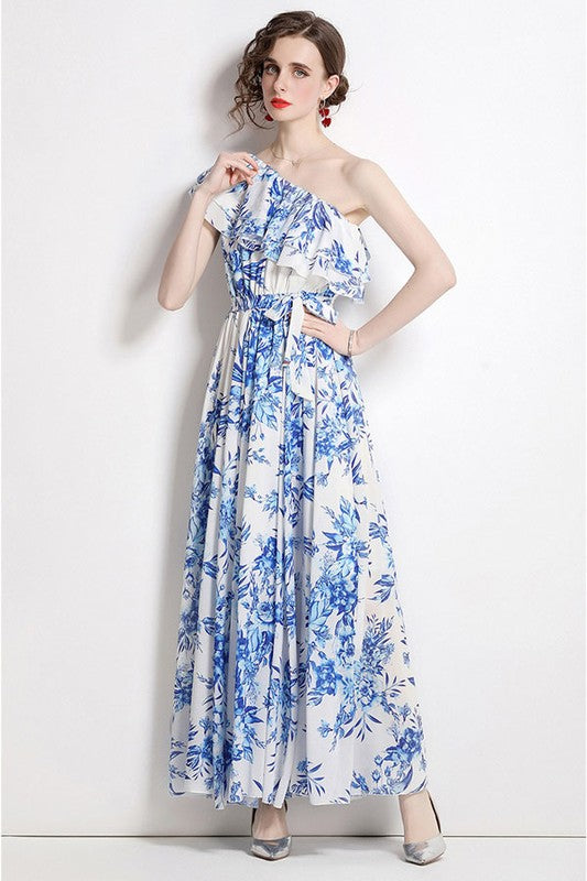 SEXY MAXI DRESS BLUE FLORAL