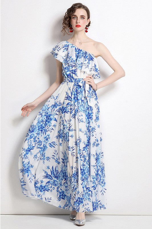 SEXY MAXI DRESS BLUE FLORAL