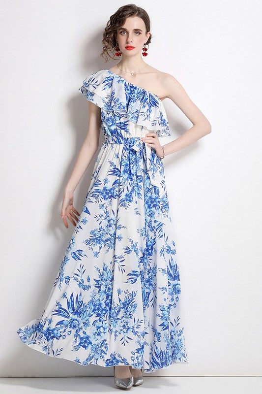 SEXY MAXI DRESS BLUE FLORAL