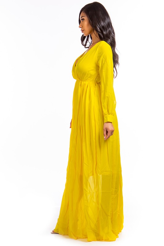 SEXY LONGSLEEVE MAXI DRESS YELLOW