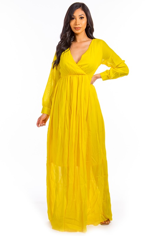 SEXY LONGSLEEVE MAXI DRESS YELLOW