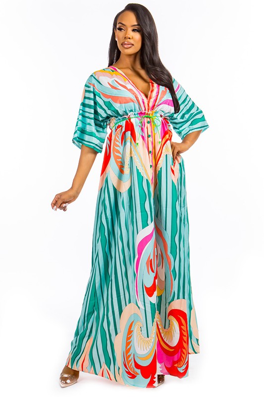 SEXY MAXI DRESS GREEN MULTI