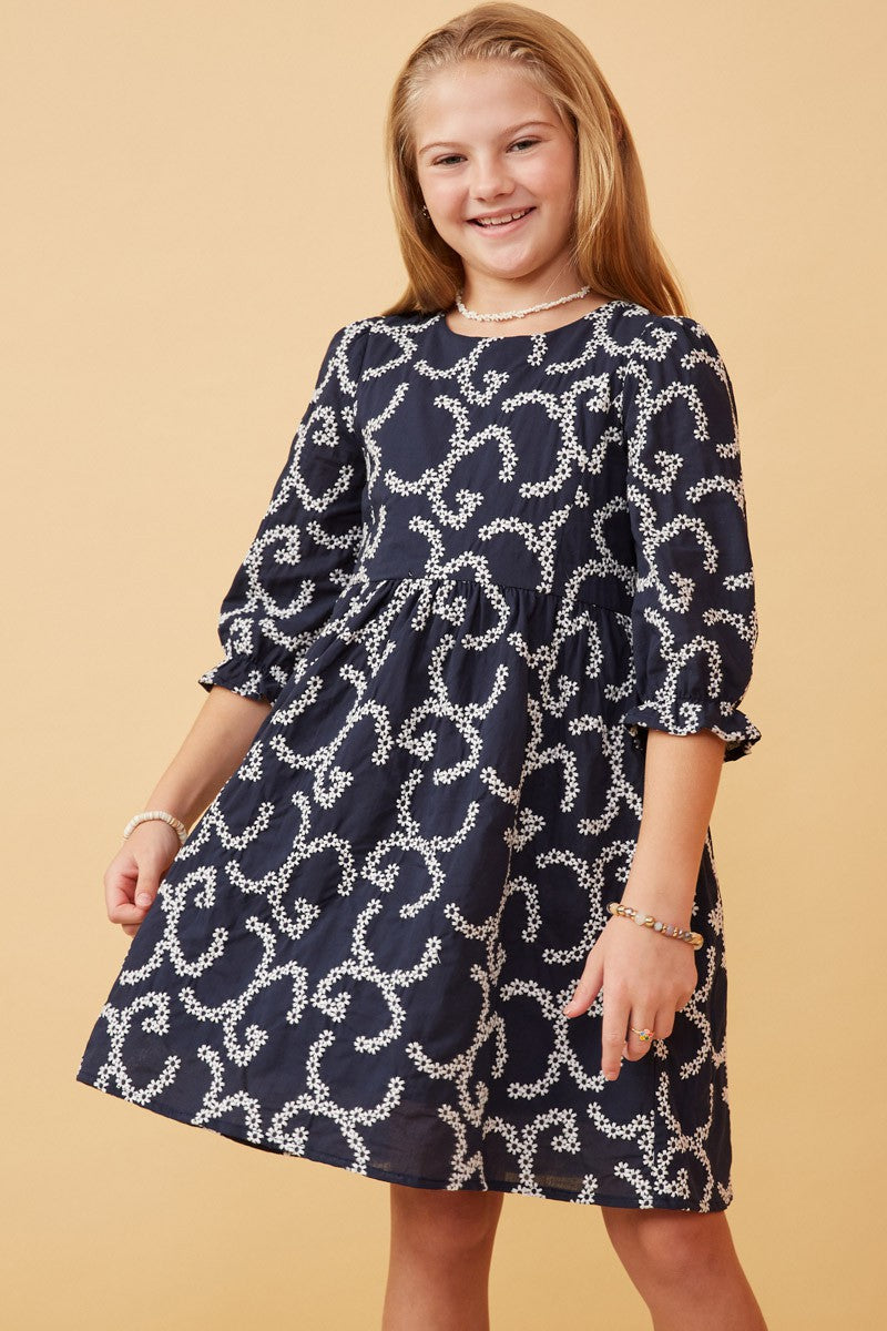 Girls Daisy Stitched Shift Dress