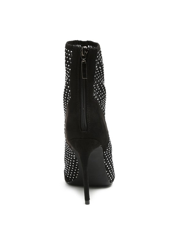 Jazz Rhinestone Embellished Mesh Stiletto Boots