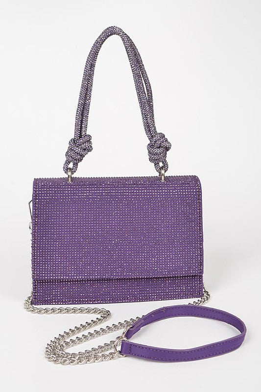 Hot Fix Rhinestone Flap Bag W/rhinestone Handle