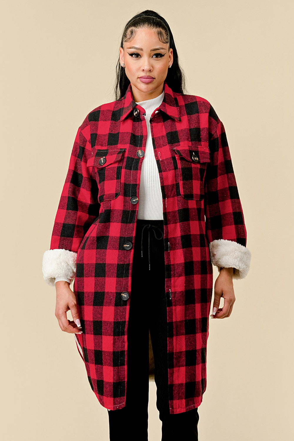 Women's Long Plaid Jacket