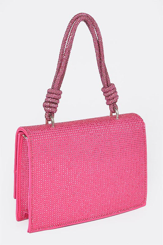 Hot Fix Rhinestone Flap Bag W/rhinestone Handle