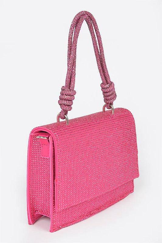 Hot Fix Rhinestone Flap Bag W/rhinestone Handle
