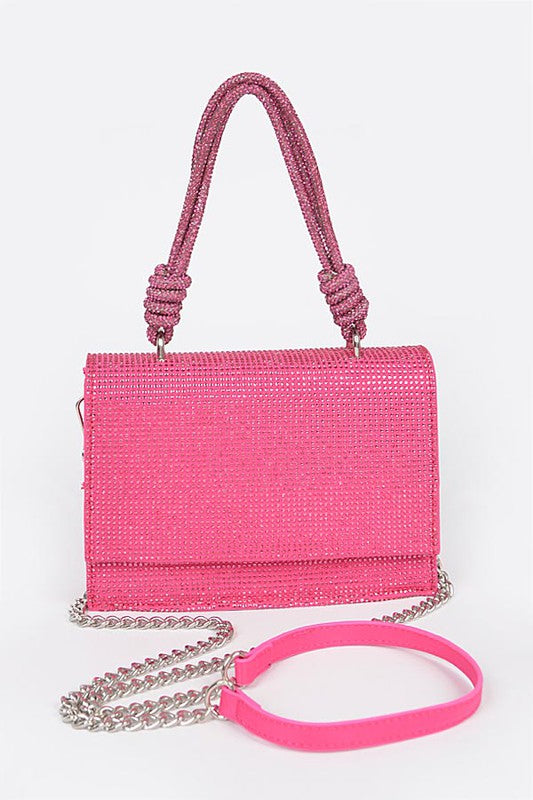 Hot Fix Rhinestone Flap Bag W/rhinestone Handle