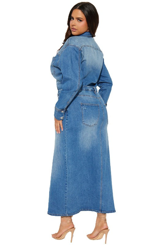 WOMEN FASHION DENIM LONG MAXI DRESS